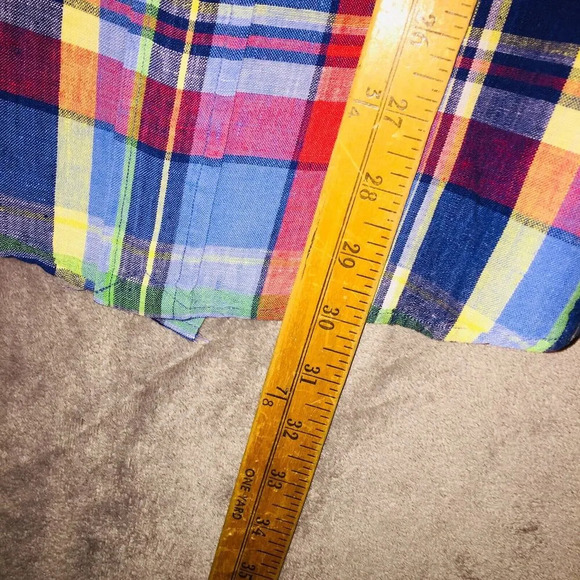 Polo Ralph Lauren Custom Fit 100% Linen Red Plaid Long Sleeve Shirt Men’s Large - Picture 7 of 7